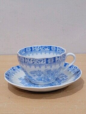 Vintage Arabia Finland Blue White Tea Cup & Saucer Ceramic Set